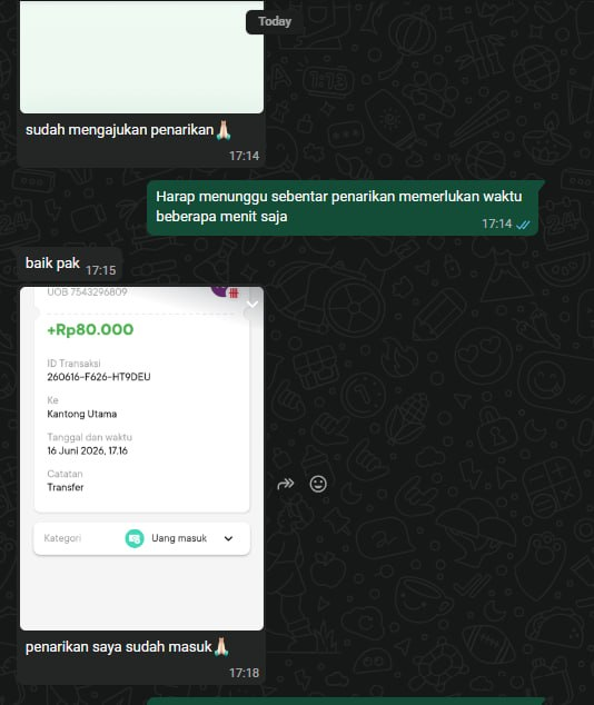 Bukti penarikan Rp80.000 masuk dalam hitungan menit